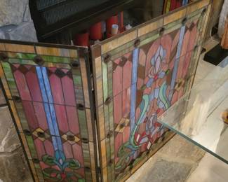 Stained glass fireplace screen