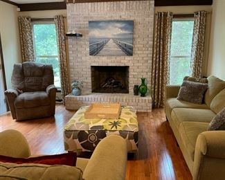 Living room set, sofa, ottoman, armchair, recliner, accents