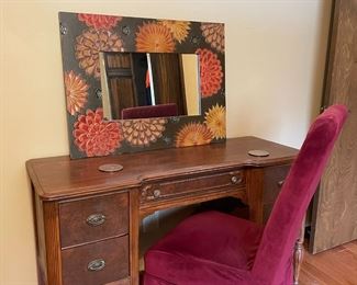 decorative dresser mirror and vintage desk