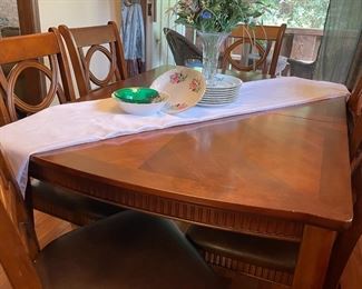 wood table with insert, 6 chairs