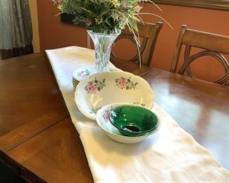 wood table with insert, 6 chairs