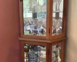 hexagonal china cabinet, tea sets, crystal