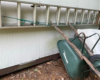 ladder, wheelbarrow, car rooftop carrier