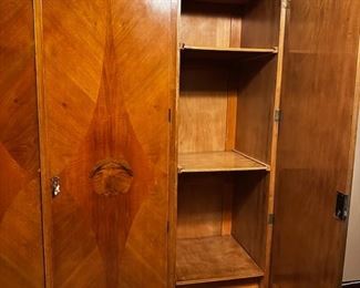 Antique wood wardrobe with three locking doors
