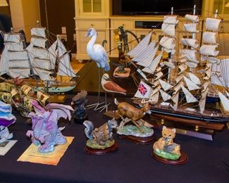 Model ships, whimsical figurines 