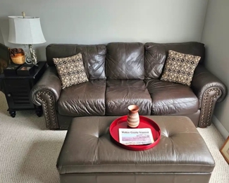 Brown Leather Quality Sofa and Ottoman