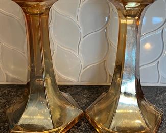 Vintage Marigold Carnival Glass Candlesticks