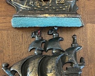 Vintage Cast Iron A Galleon Bookends in the Time of Elizabeth