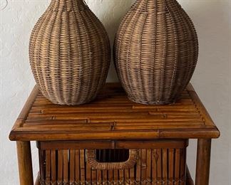 Wicker 2 Drawer Side Table, Wicker Vases