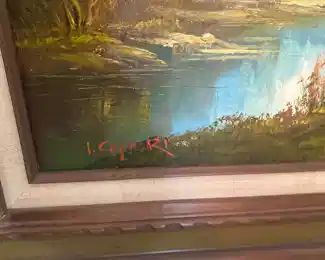 IRENE CAFIERI Vintage Forest River Landscape Oil on Canvas