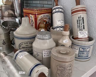 Antique and vintage crockery, rolling pins