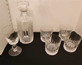 Waterford crystal decanter and crystal glasses