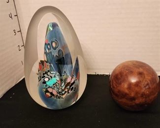 Art glass paperweight approx 4" tall and paperweight