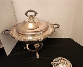 Silverplate chafing dish with stand