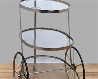 Midcentury 3-Tiered Glass and Steel Bar Cart