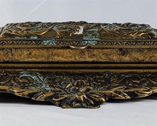 Vintage Bronze Postage Stamp Holder and Art Nouveau Brass Inkwells