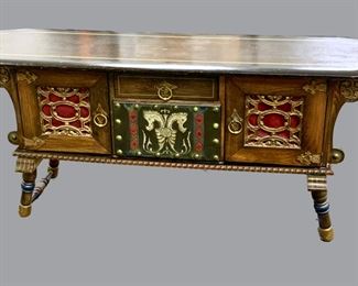 Gothic Revival Ornate Credenza / Coffee Table with Storage