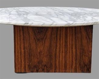 1960's Marble & Walnut Coffee Table - Frank Lloyd Wright Inspired Design
