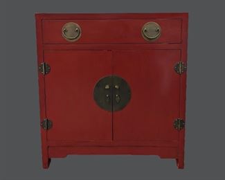 Red Lacquer Chinese Low Cabinet
