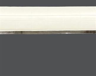  1970's Beveled Clear Lucite & White Leather Bench w/ Lucite Stretcher
