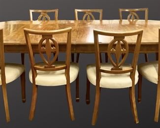  Vintage Extendable Baker Dining Table W/ 9 Chairs & 2 Leaves