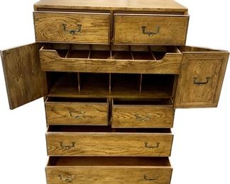 Henredon Artefacts Campaign Style Aged Oak Gentleman's Chest of Drawers