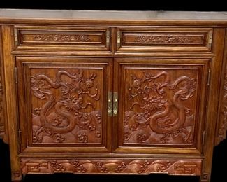  Antique Ornately Carved Asian Dragon Motif Altar Cabinet