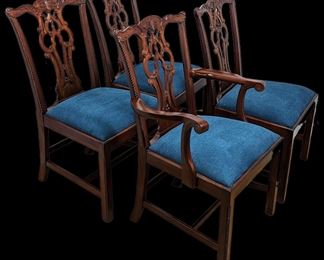 Maitland-Smith Mahogany Chippendale Style Dining Room Chairs - Set of Four