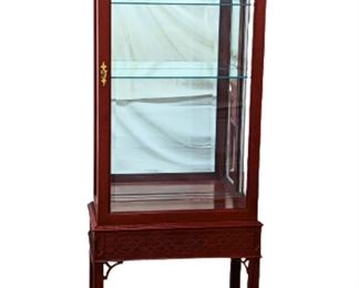 Red Lacquer Chinese Chippendale Style Curio Cabinet