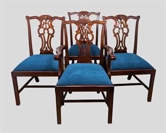 Maitland-Smith Mahogany Chippendale Style Dining Room Chairs - Set of Four