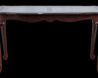  Vintage Chippendale Style Wood with Glass Top Console Table