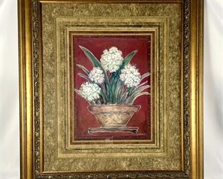 Large Vintage Burgundy and White Floral Framed Print