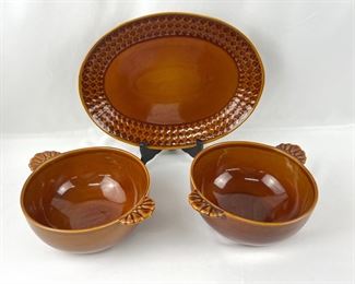 Honey Brown Platter with 2 Bowls