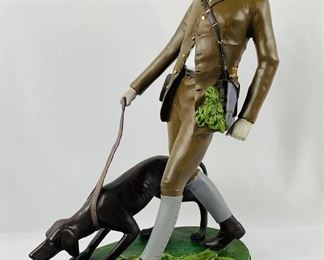 Handsome Hunter and Dog Large Metal Sculpture - Vintage!