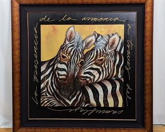 Signed Luis Sottil Framed Canvas - Zebras 'Couples Harmony'