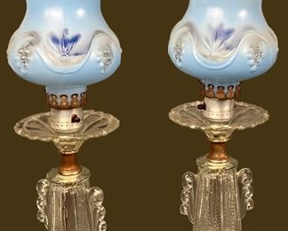  Pair of Vintage Lamps with Blue Glass Shades