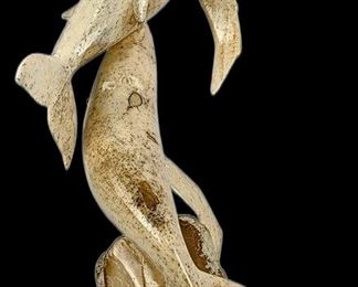 Artist Signed - Hand Carved and Polished Sculpture of Humpback Whale Family Breaching