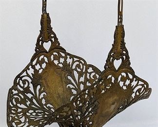 Vintage French Gilt Bronze Basket and Embossed Art Nouveau Ashtray