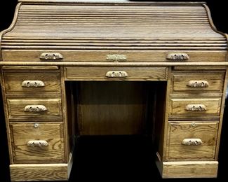 Vintage Solid Oak Rolltop Desk