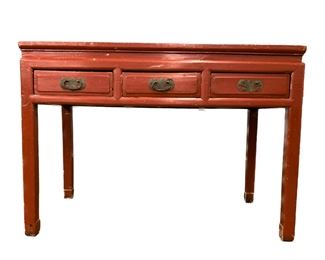 Vintage Red Lacquered Chinese Three Drawer Conslole Table