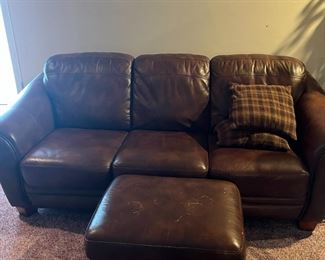 Leather Sofa and Ottoman