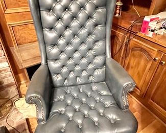 Leather button tufted chair