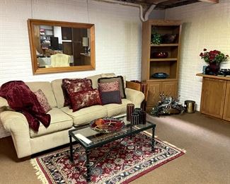 Sofa, rug, mirror, coffee table and more