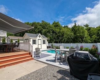 Nearly new 16' x 20' shed. NOTE: Poly-wood patio furniture NOT FOR SALE