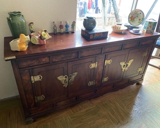 Vintage Hutch with brass butterfly accents (comes with large mirror)