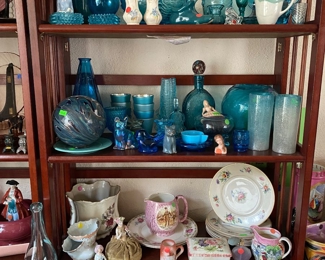 Vintage turquoise and teal blue glass and vintage ceramics