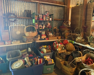 Vintage baskets and Vintage tins