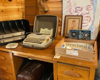 Vintage typewriter and vintage typewriter desk