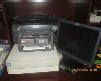 Vintage PS1 IBM 486 working computer with monitor and keyboard printer and floppy discs with games