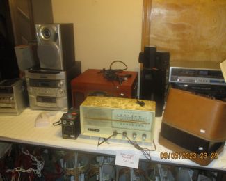 Panasonic radio, Crosby turntable/radio combo, shelf stereos